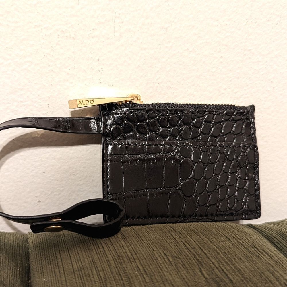 ALDO Black Cardholder Coin mini Wallet Crocodile Print